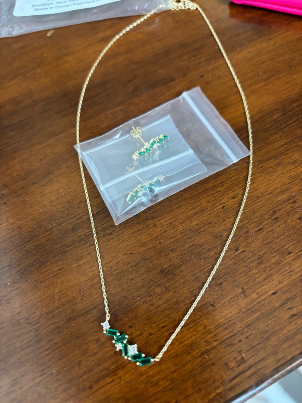 Adina Eden Gold Necklace with Green Crystal Bar - Picture 4 of 6